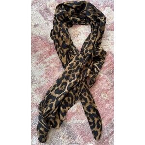 Brown Black Leopard Animal Print Knit Rectangle Scarf for Women
